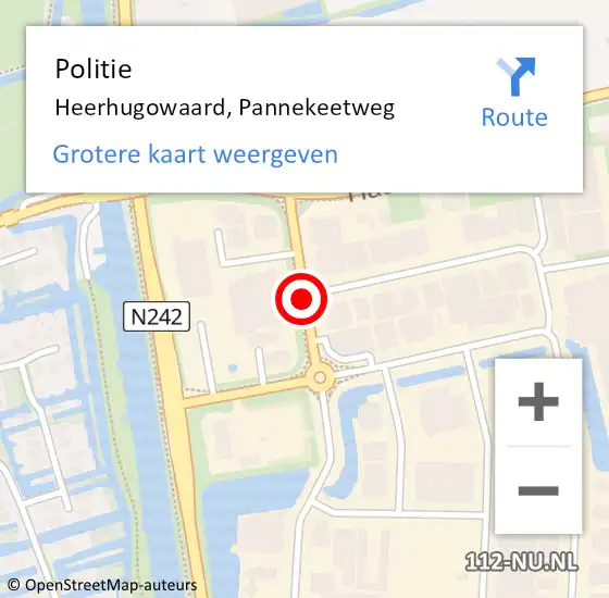 Locatie op kaart van de 112 melding: Politie Heerhugowaard, Pannekeetweg op 20 april 2018 16:38