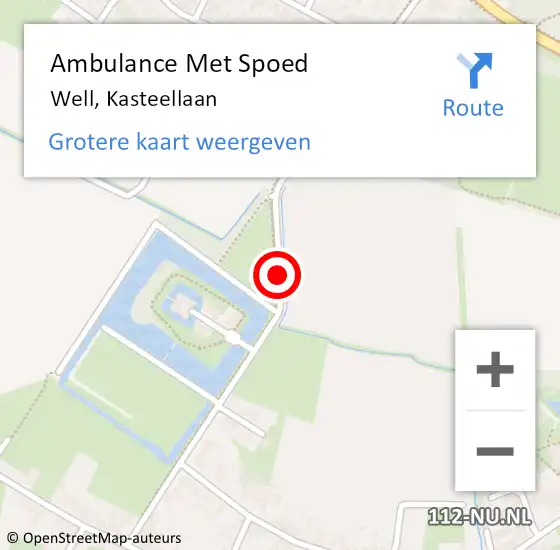 Locatie op kaart van de 112 melding: Ambulance Met Spoed Naar Well, Kasteellaan op 20 april 2018 16:39