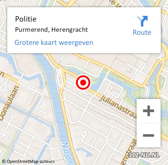 Locatie op kaart van de 112 melding: Politie Purmerend, Herengracht op 20 april 2018 16:49