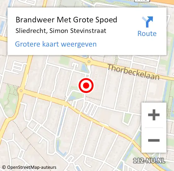 Locatie op kaart van de 112 melding: Brandweer Met Grote Spoed Naar Sliedrecht, Simon Stevinstraat op 20 april 2018 17:27