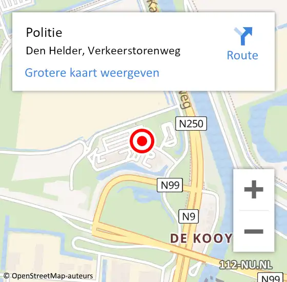 Locatie op kaart van de 112 melding: Politie Den Helder, Verkeerstorenweg op 20 april 2018 18:00