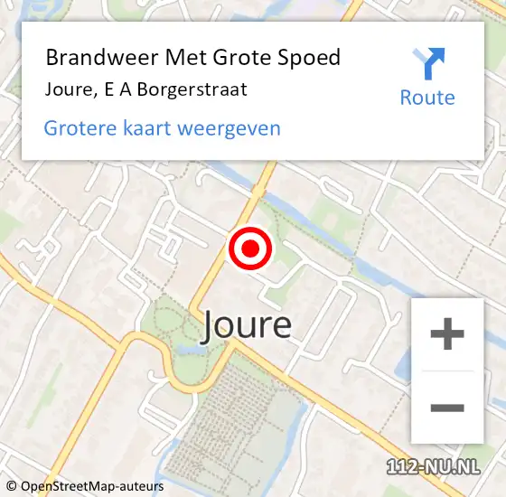 Locatie op kaart van de 112 melding: Brandweer Met Grote Spoed Naar Joure, E A Borgerstraat op 20 april 2018 18:02