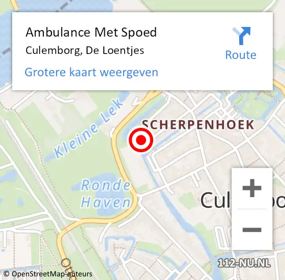 Locatie op kaart van de 112 melding: Ambulance Met Spoed Naar Culemborg, De Loentjes op 20 april 2018 18:35