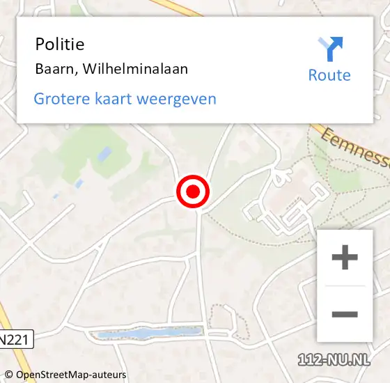 Locatie op kaart van de 112 melding: Politie Baarn, Wilhelminalaan op 20 april 2018 18:37