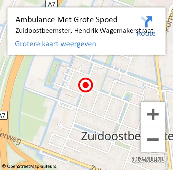 Locatie op kaart van de 112 melding: Ambulance Met Grote Spoed Naar Zuidoostbeemster, Hendrik Wagemakerstraat op 20 april 2018 18:54