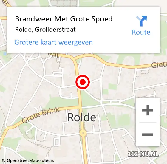 Locatie op kaart van de 112 melding: Brandweer Met Grote Spoed Naar Rolde, Grolloerstraat op 20 april 2018 19:56