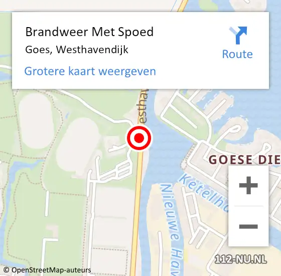 Locatie op kaart van de 112 melding: Brandweer Met Spoed Naar Goes, Westhavendijk op 20 april 2018 21:51