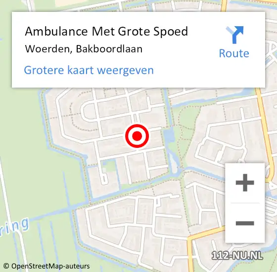 Locatie op kaart van de 112 melding: Ambulance Met Grote Spoed Naar Woerden, Bakboordlaan op 21 april 2018 01:23