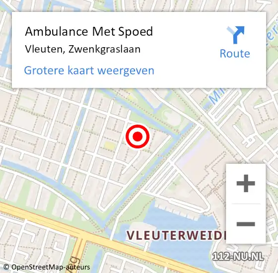 Locatie op kaart van de 112 melding: Ambulance Met Spoed Naar Vleuten, Zwenkgraslaan op 21 april 2018 03:17