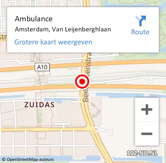 Locatie op kaart van de 112 melding: Ambulance Amsterdam, Van Leijenberghlaan op 21 april 2018 06:23