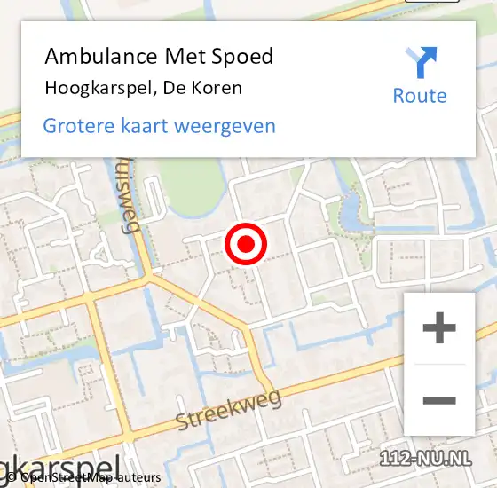 Locatie op kaart van de 112 melding: Ambulance Met Spoed Naar Hoogkarspel, De Koren op 21 april 2018 06:42