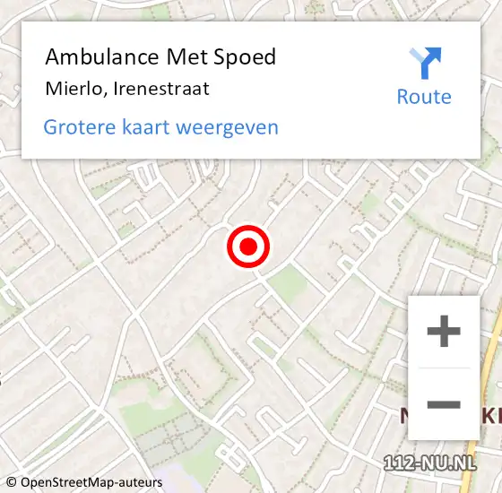 Locatie op kaart van de 112 melding: Ambulance Met Spoed Naar Mierlo, Irenestraat op 21 april 2018 07:07