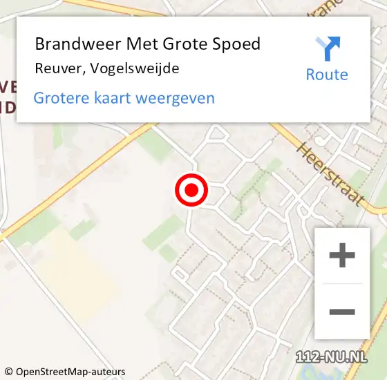 Locatie op kaart van de 112 melding: Brandweer Met Grote Spoed Naar Reuver, Vogelsweijde op 21 april 2018 07:36