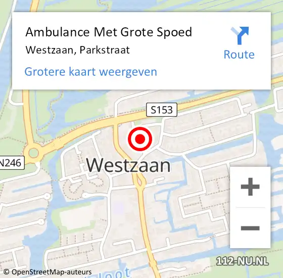 Locatie op kaart van de 112 melding: Ambulance Met Grote Spoed Naar Westzaan, Parkstraat op 21 april 2018 07:50