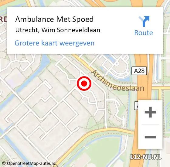 Locatie op kaart van de 112 melding: Ambulance Met Spoed Naar Utrecht, Wim Sonneveldlaan op 21 april 2018 08:47