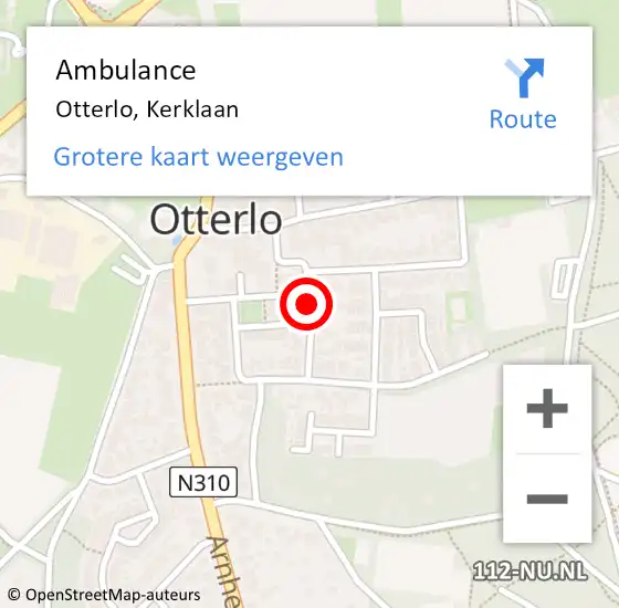 Locatie op kaart van de 112 melding: Ambulance Otterlo, Kerklaan op 21 april 2018 09:16