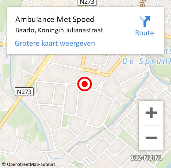 Locatie op kaart van de 112 melding: Ambulance Met Spoed Naar Baarlo, Koningin Julianastraat op 22 februari 2014 20:31