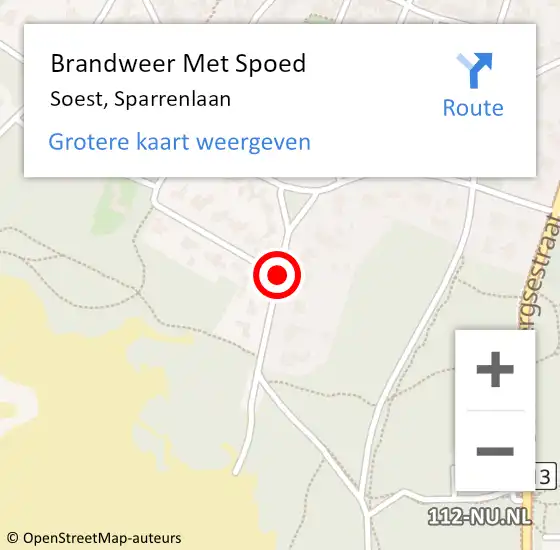 Locatie op kaart van de 112 melding: Brandweer Met Spoed Naar Soest, Sparrenlaan op 21 april 2018 10:43