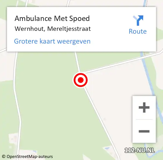 Locatie op kaart van de 112 melding: Ambulance Met Spoed Naar Wernhout, Mereltjesstraat op 21 april 2018 11:31