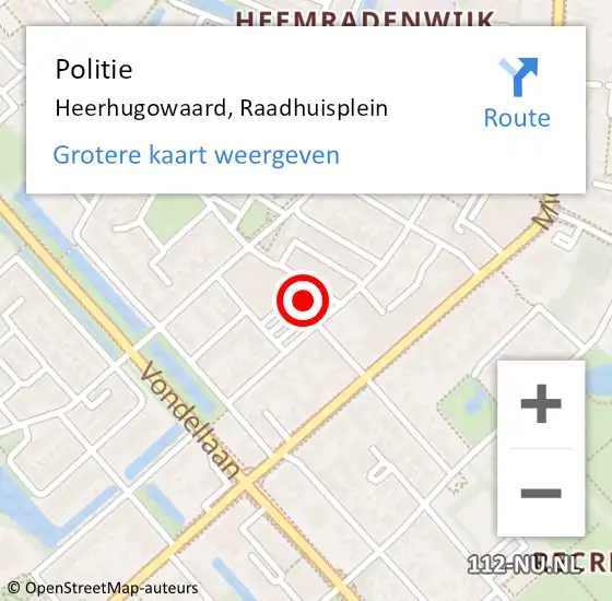 Locatie op kaart van de 112 melding: Politie Heerhugowaard, Raadhuisplein op 21 april 2018 15:21