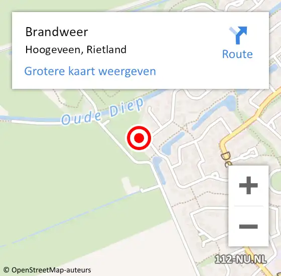 Locatie op kaart van de 112 melding: Brandweer Hoogeveen, Rietland op 21 april 2018 15:24