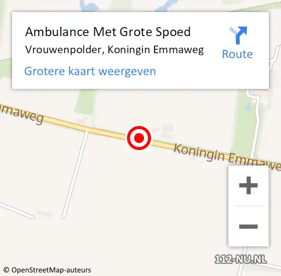 Locatie op kaart van de 112 melding: Ambulance Met Grote Spoed Naar Vrouwenpolder, Koningin Emmaweg op 21 april 2018 17:18