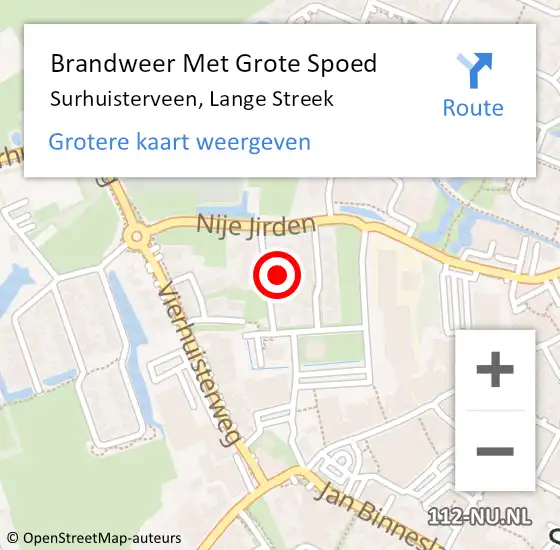 Locatie op kaart van de 112 melding: Brandweer Met Grote Spoed Naar Surhuisterveen, Lange Streek op 21 april 2018 17:47