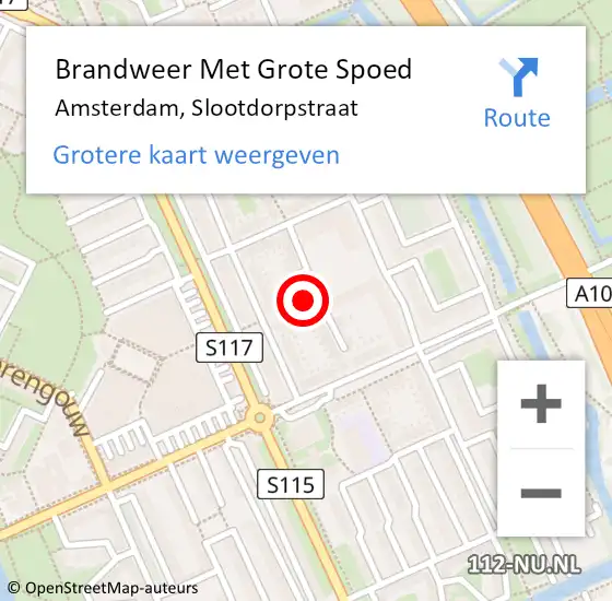 Locatie op kaart van de 112 melding: Brandweer Met Grote Spoed Naar Amsterdam, Slootdorpstraat op 21 april 2018 18:37