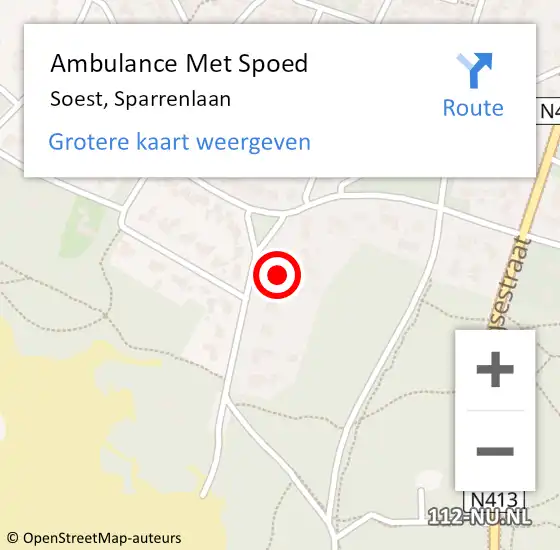 Locatie op kaart van de 112 melding: Ambulance Met Spoed Naar Soest, Sparrenlaan op 21 april 2018 19:16