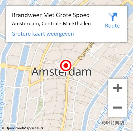 Locatie op kaart van de 112 melding: Brandweer Met Grote Spoed Naar Amsterdam, Centrale Markthallen op 21 april 2018 21:02