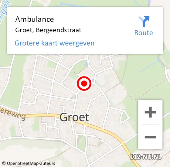 Locatie op kaart van de 112 melding: Ambulance Groet, Bergeendstraat op 23 september 2013 11:53