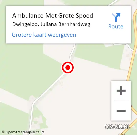Locatie op kaart van de 112 melding: Ambulance Met Grote Spoed Naar Dwingeloo, Juliana Bernhardweg op 21 april 2018 21:27