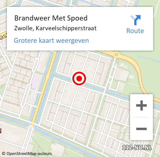 Locatie op kaart van de 112 melding: Brandweer Met Spoed Naar Zwolle, Karveelschipperstraat op 21 april 2018 21:27