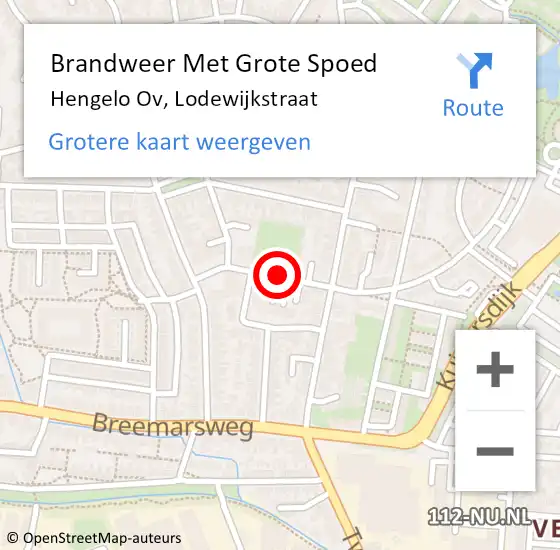 Locatie op kaart van de 112 melding: Brandweer Met Grote Spoed Naar Hengelo Ov, Lodewijkstraat op 21 april 2018 22:11