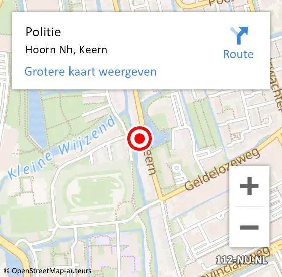 Locatie op kaart van de 112 melding: Politie Hoorn Nh, Keern op 21 april 2018 22:41