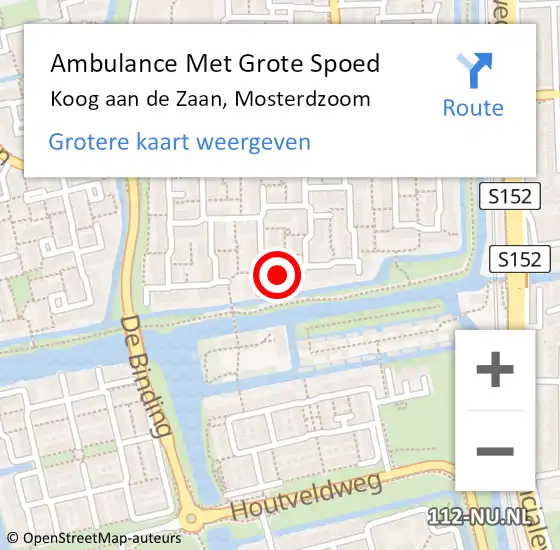 Locatie op kaart van de 112 melding: Ambulance Met Grote Spoed Naar Koog aan de Zaan, Mosterdzoom op 21 april 2018 22:53