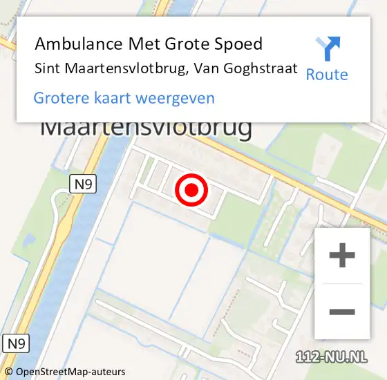 Locatie op kaart van de 112 melding: Ambulance Met Grote Spoed Naar Sint Maartensvlotbrug, Van Goghstraat op 22 april 2018 00:48