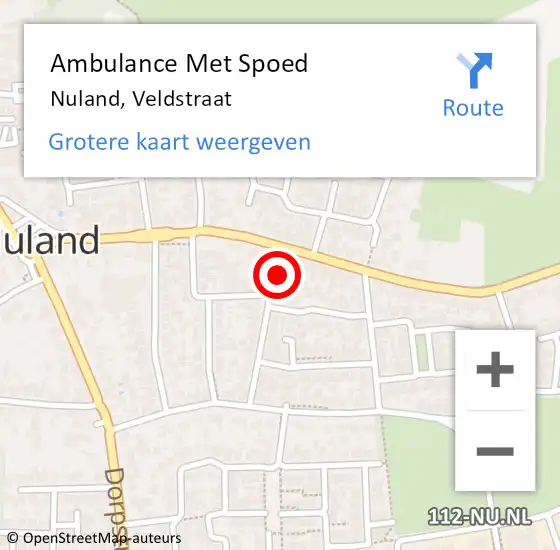 Locatie op kaart van de 112 melding: Ambulance Met Spoed Naar Nuland, Veldstraat op 22 april 2018 01:09