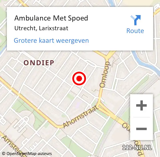 Locatie op kaart van de 112 melding: Ambulance Met Spoed Naar Utrecht, Larixstraat op 22 april 2018 05:03