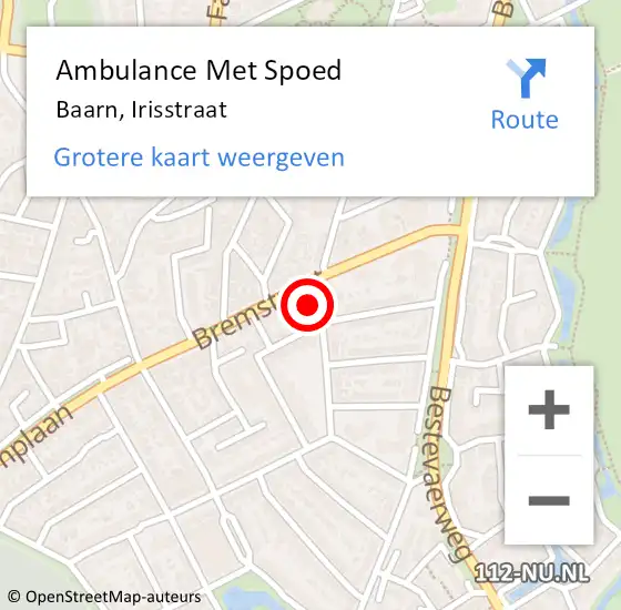 Locatie op kaart van de 112 melding: Ambulance Met Spoed Naar Baarn, Irisstraat op 22 april 2018 05:32