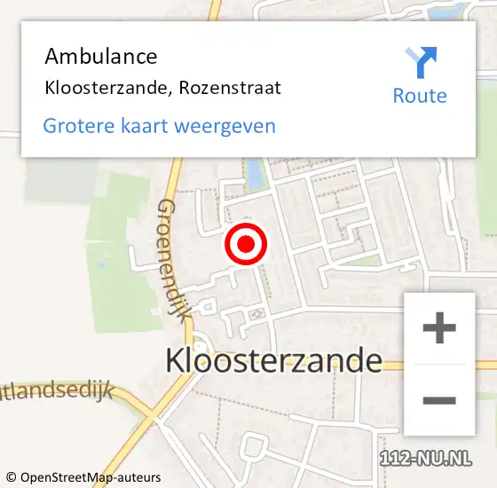 Locatie op kaart van de 112 melding: Ambulance Kloosterzande, Rozenstraat op 22 april 2018 05:35