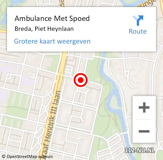 Locatie op kaart van de 112 melding: Ambulance Met Spoed Naar Breda, Piet Heynlaan op 22 april 2018 08:08