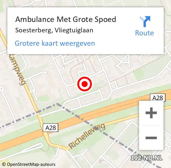 Locatie op kaart van de 112 melding: Ambulance Met Grote Spoed Naar Soesterberg, Vliegtuiglaan op 22 april 2018 08:43