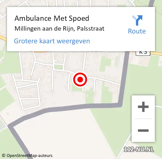 Locatie op kaart van de 112 melding: Ambulance Met Spoed Naar Millingen aan de Rijn, Palsstraat op 22 april 2018 10:51