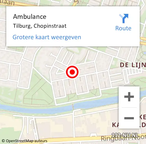 Locatie op kaart van de 112 melding: Ambulance Tilburg, Chopinstraat op 22 april 2018 11:09