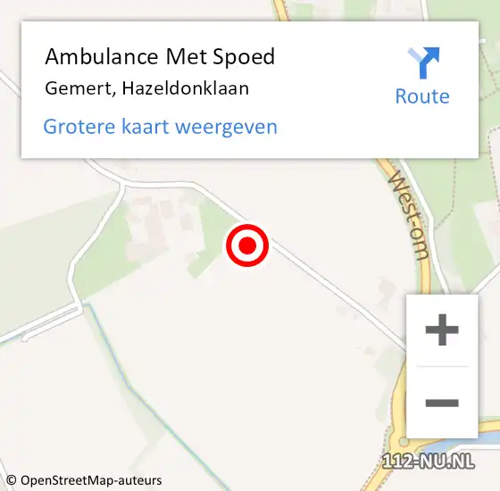 Locatie op kaart van de 112 melding: Ambulance Met Spoed Naar Gemert, Hazeldonklaan op 22 april 2018 11:16