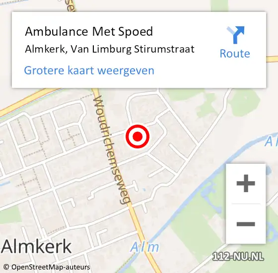 Locatie op kaart van de 112 melding: Ambulance Met Spoed Naar Almkerk, Van Limburg Stirumstraat op 22 april 2018 11:18