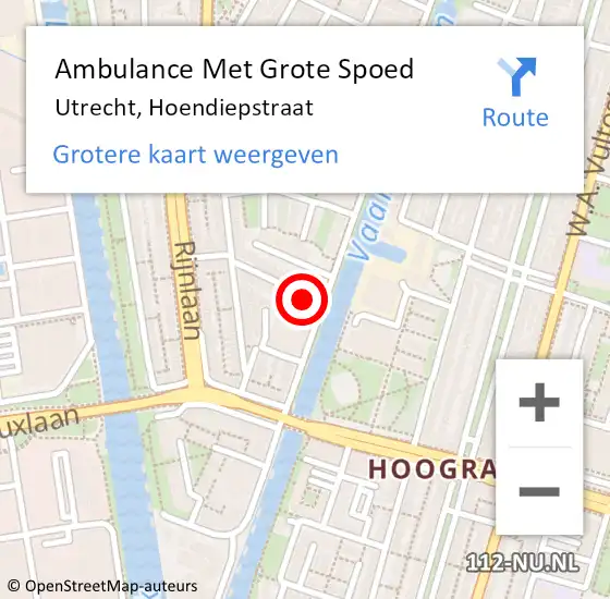 Locatie op kaart van de 112 melding: Ambulance Met Grote Spoed Naar Utrecht, Hoendiepstraat op 22 april 2018 11:19