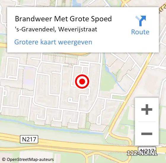 Locatie op kaart van de 112 melding: Brandweer Met Grote Spoed Naar 's-Gravendeel, Weverijstraat op 22 april 2018 11:46