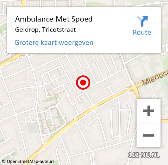 Locatie op kaart van de 112 melding: Ambulance Met Spoed Naar Geldrop, Tricotstraat op 22 april 2018 12:24